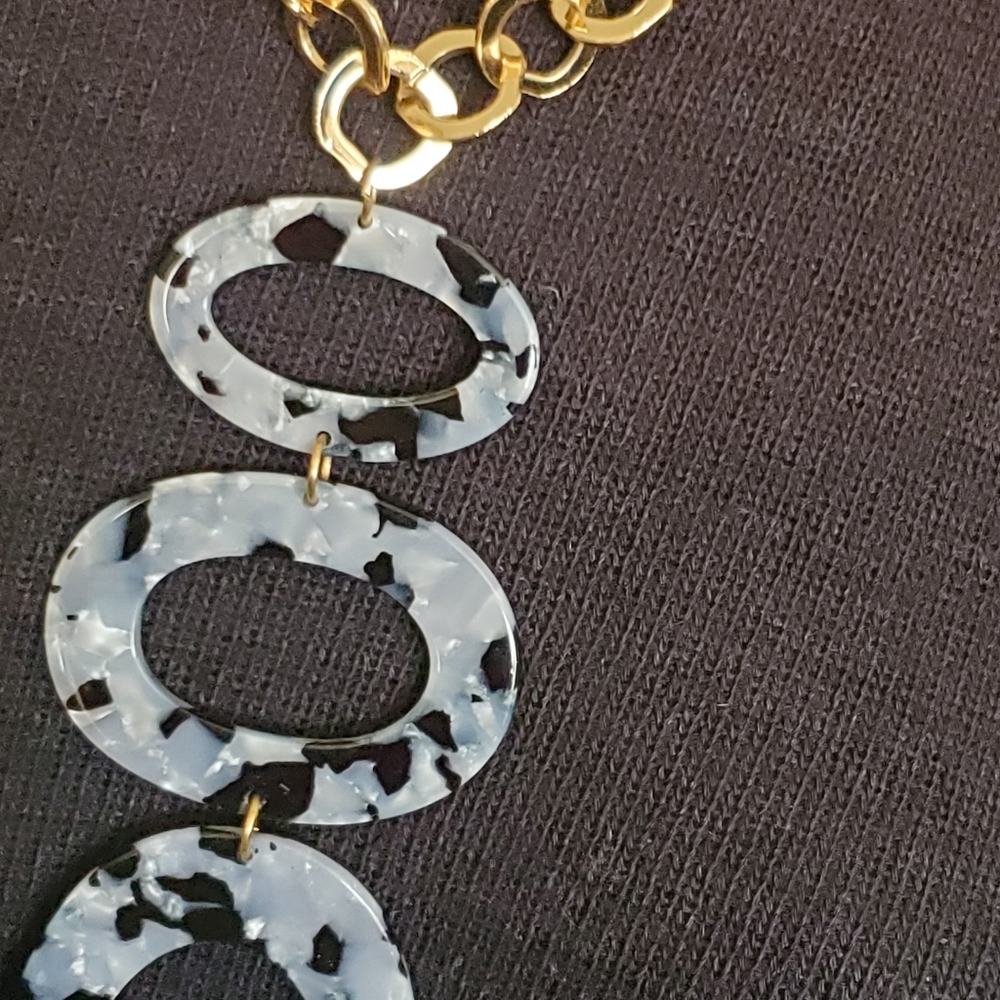 Time and Tru goldtone long statement necklace Y-necklace faux marble - Picture 4 of 8